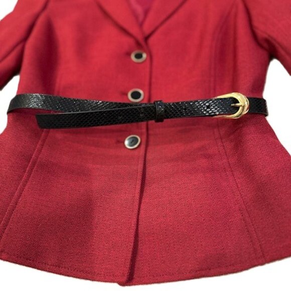 Tahari ASL Crimson Red and Black 2-Piece Belted Skirt Suit - Picture 3 of 9